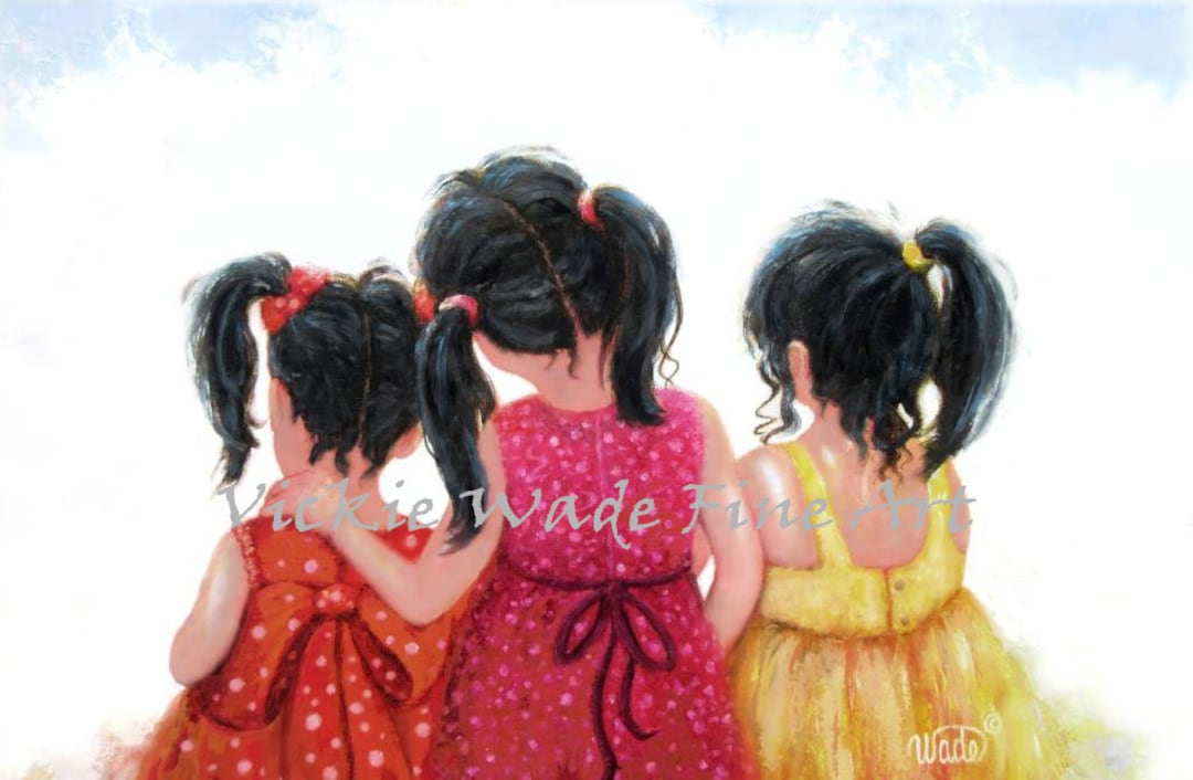 Three Sisters Art Print: Black Haired Girls, Vickie Wade Art - Etsy