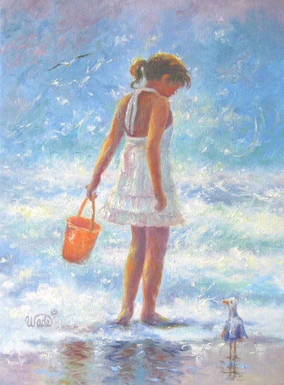 Beach Girl Art Print: Seascape Painting, Children's Room Decor - Etsy