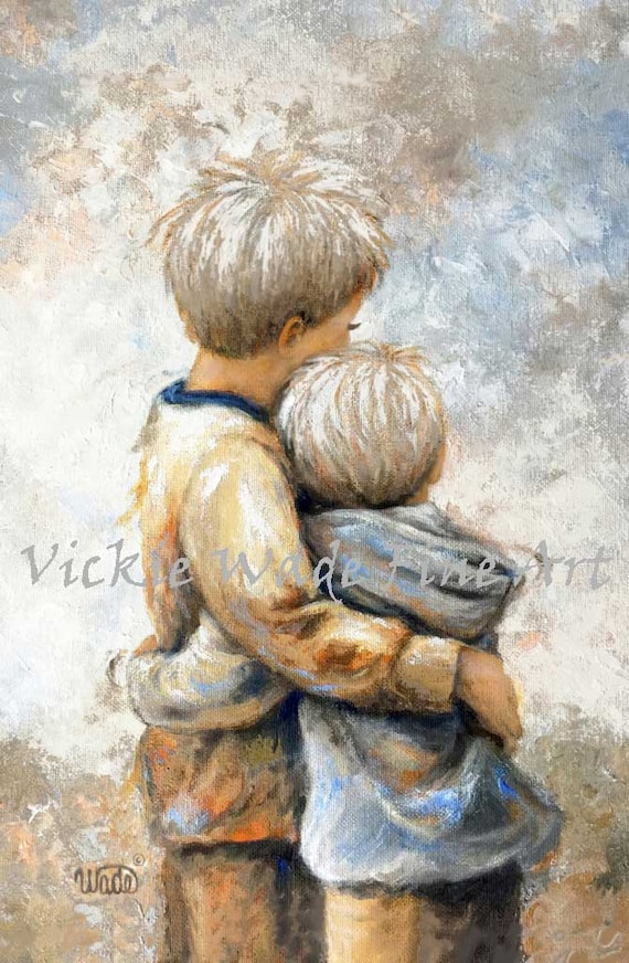 Two Brothers Hugging Art Print: Two Boys by Vickie Wade - Etsy UK
