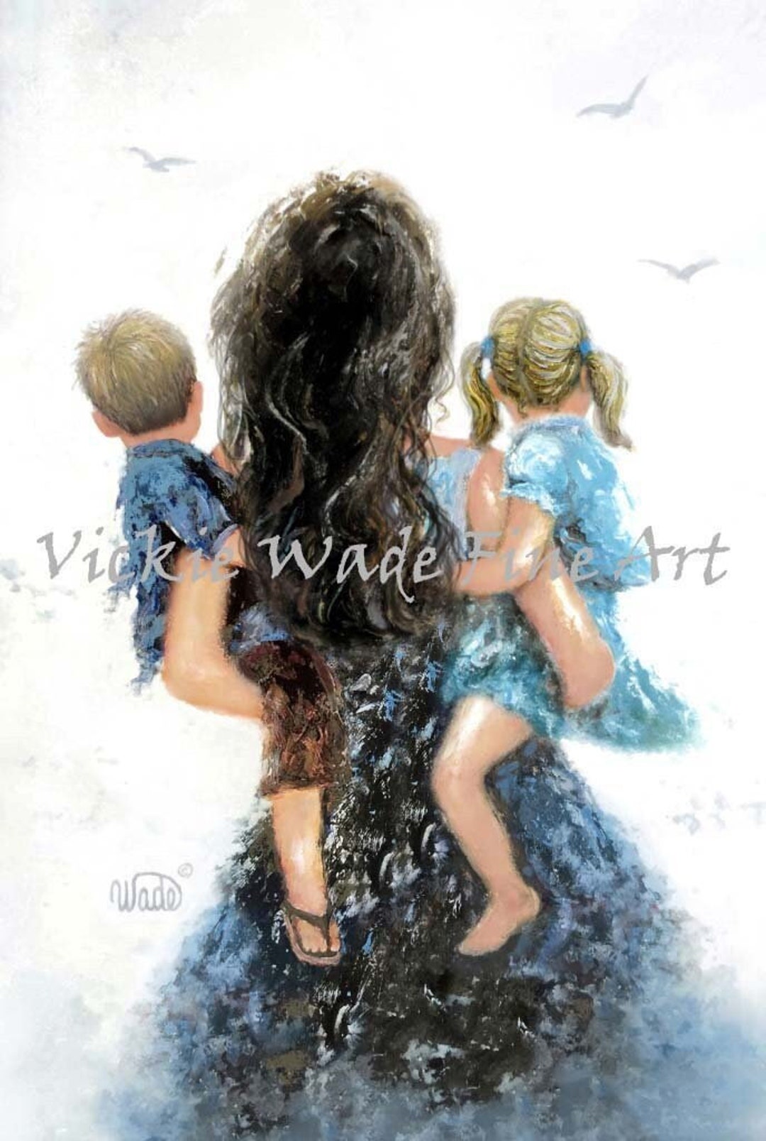 Mother Twin Boy and Girl Art Print, Mom of Twins Son and Daughter, Mom  Carrying Twins in Arms, Brother and Sister Twins, Vickie Wade Art -   Canada