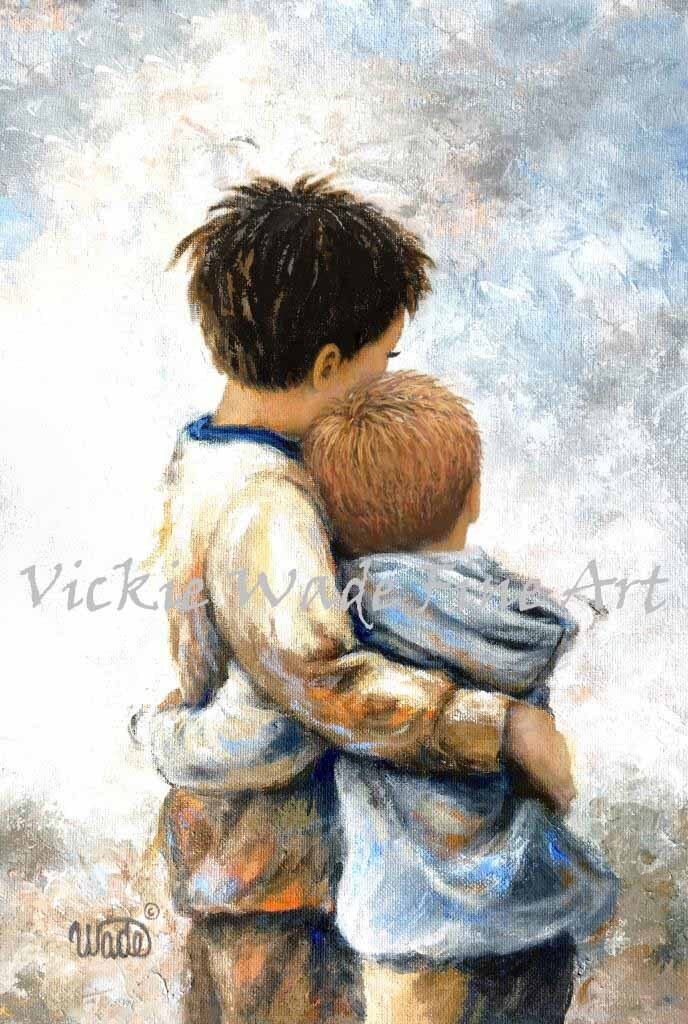 絵画2点　SULKY BOY and LEGS Two Brothers Hugging Art Print: Vickie Wade Fine Art - Etsy