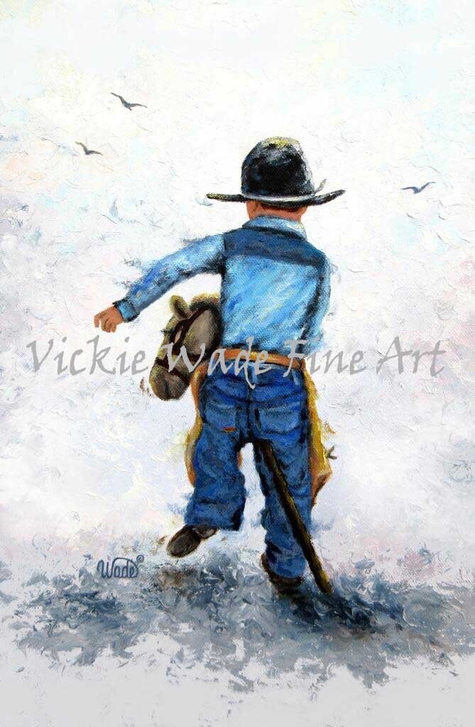 Little Cowboy Art Print: Stick Horse, Western Nursery Decor