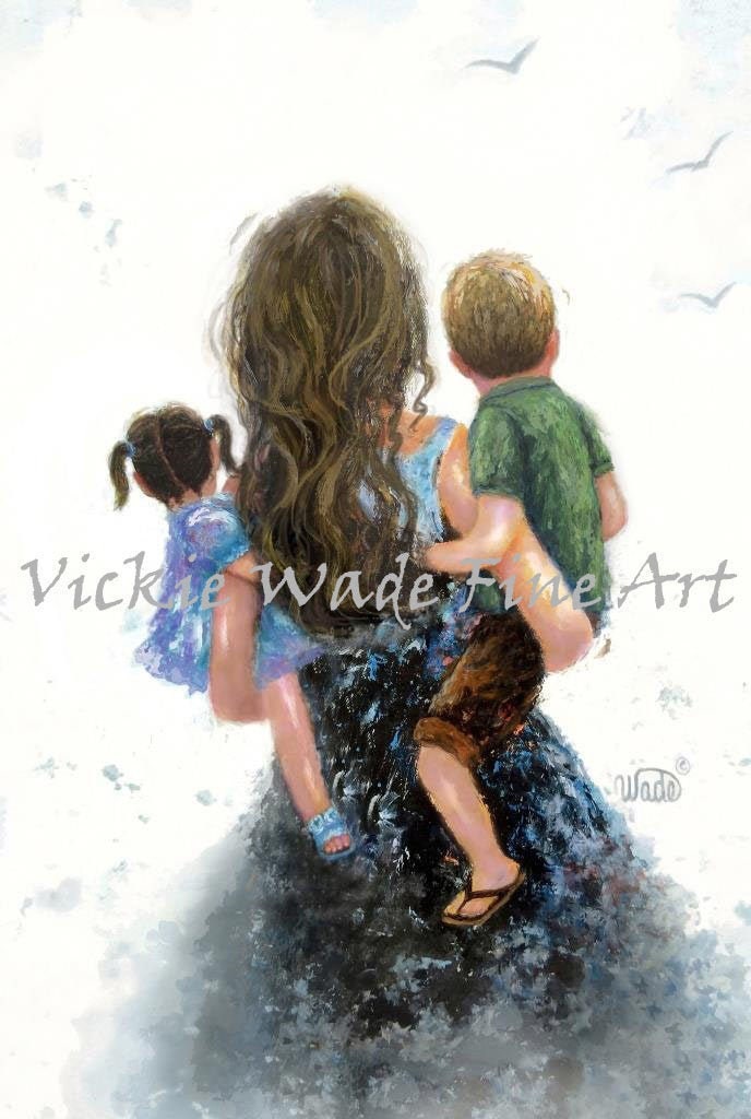 Stampa artistica di madre e figli: "Mamma, portami anche tu" di Vickie Wade