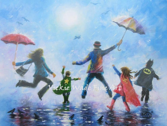 Familie Kunstdruck Superheld Kinder Singen Im Regen Mama Etsy