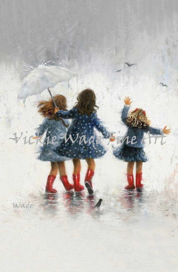 Three Sisters Rain Art Print: Girls Room Decor, Vickie Wade Art - Etsy