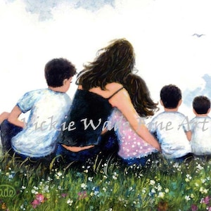 Mother with Three Sons and Daughter Art Print: Meadow Family Portrait