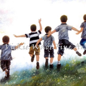 Five Brothers Leaping Art Print: Boys Room Wall Decor
