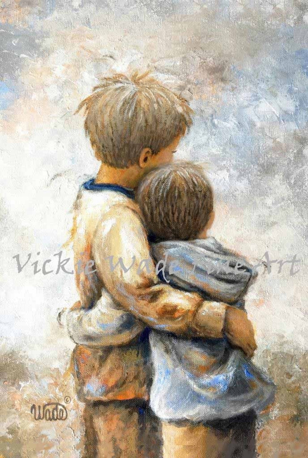 絵画2点　SULKY BOY and LEGS Two Brothers Hugging Art Print: Vickie Wade Fine Art - Etsy