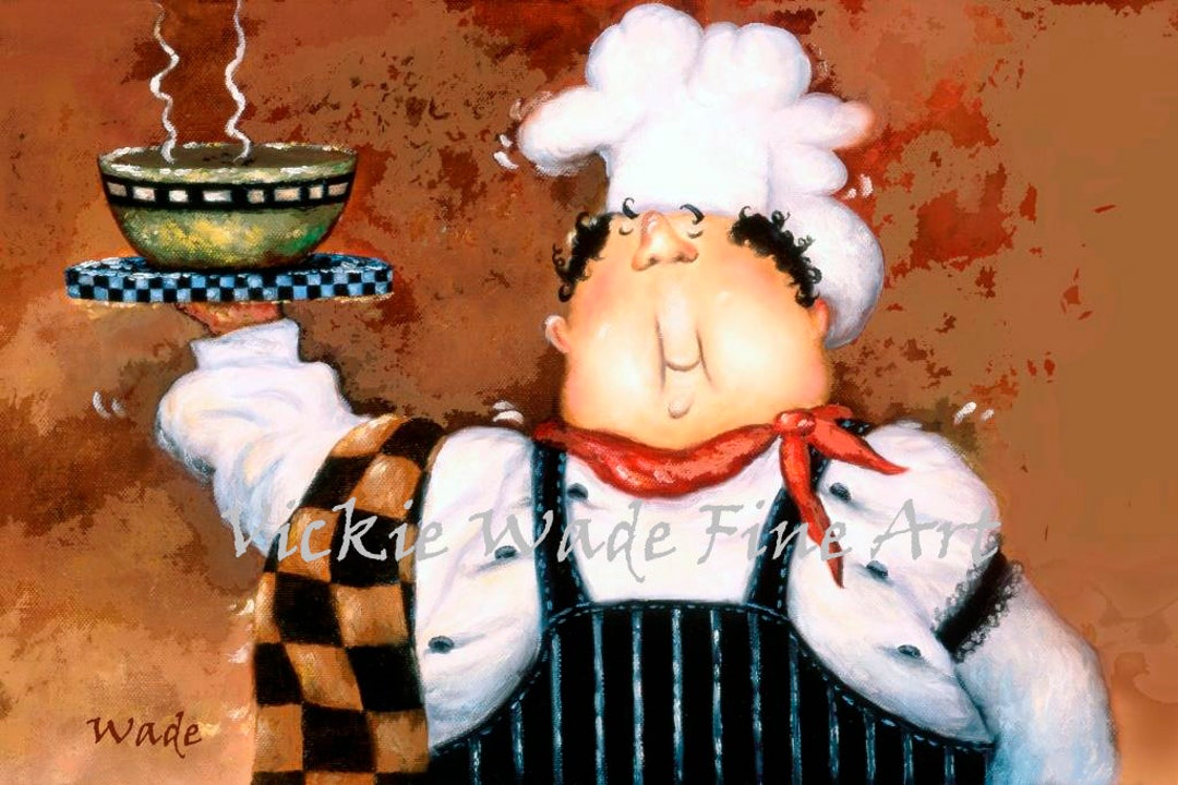 Chef Art Print, Fat Chef Wall Art, Kitchen Chef Prints, Waiter, Dinner