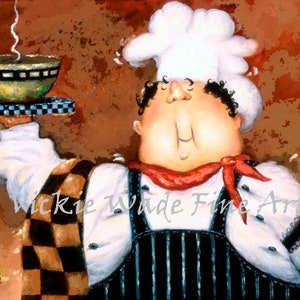 Whimsical Chef Art Print: &quot;Dinner is Ready&quot; Kitchen Wall Decor