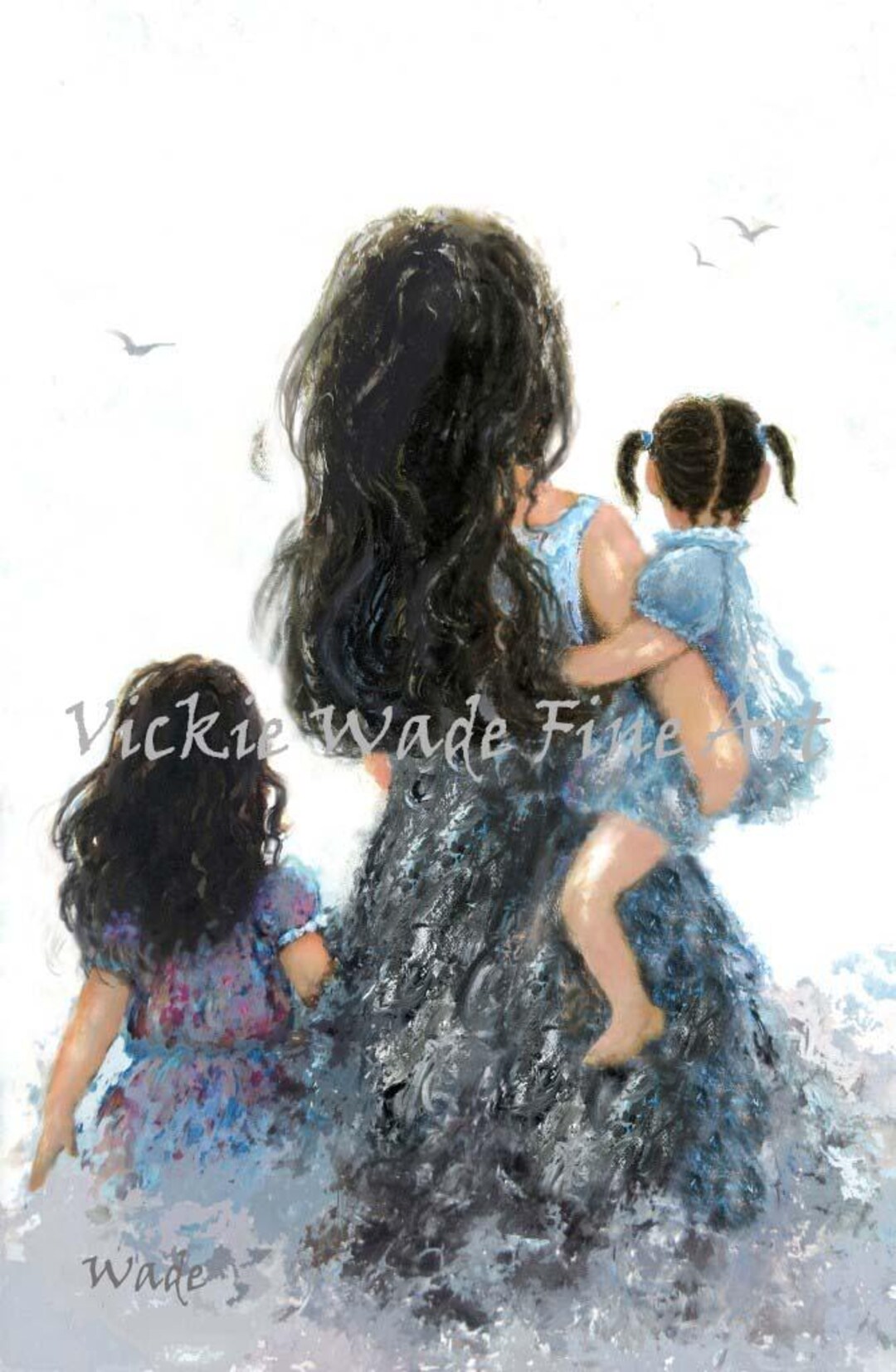 Mother and Two Daughters Art Print: "mommy, Carry Me Too" - Etsy