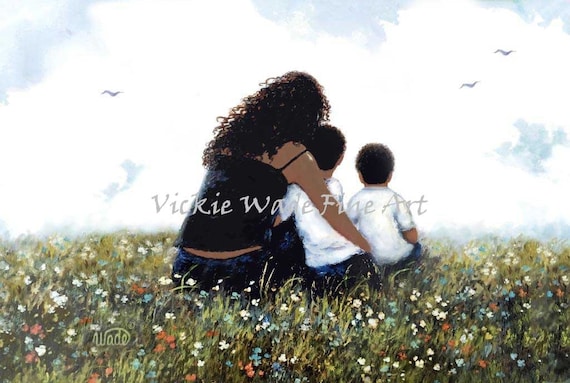 African American Mother and Two Sons Art Print by Vickie Wade - Etsy