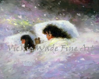 Mother Daughter Art Print, girls room wall art, mom, mum, mother daughter sleeping, gift for mom, mother sleeping wall art, Vickie Wade