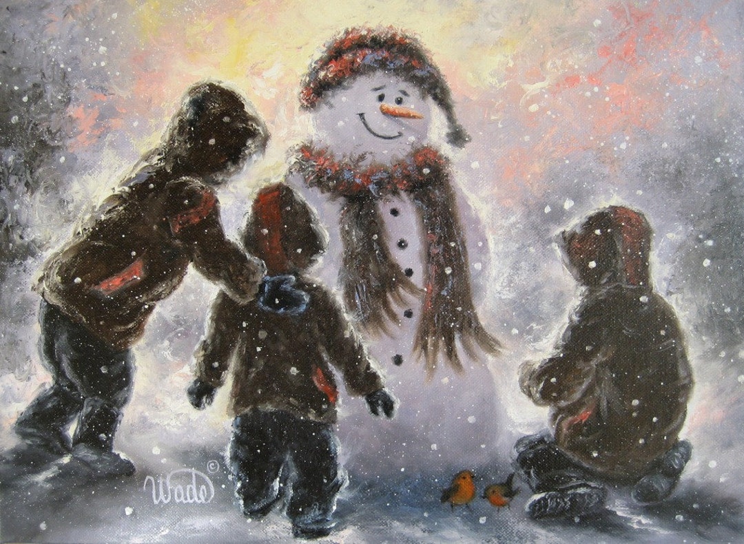 YEESAM ART Dipingi Con I Numeri, Tela 40x50 Cm, Simpatico Pupazzo Di Neve, Kit Fai Da Te Con Colori Acrilici E Lente D'ingrandimento, Regalo Natale