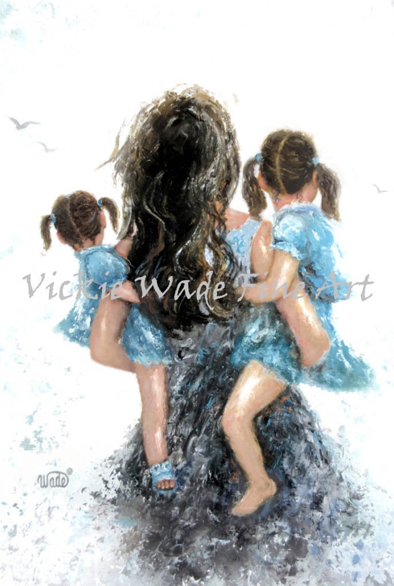 Mother and Two Daughters Art Print: Loving Family Illustration - Etsy