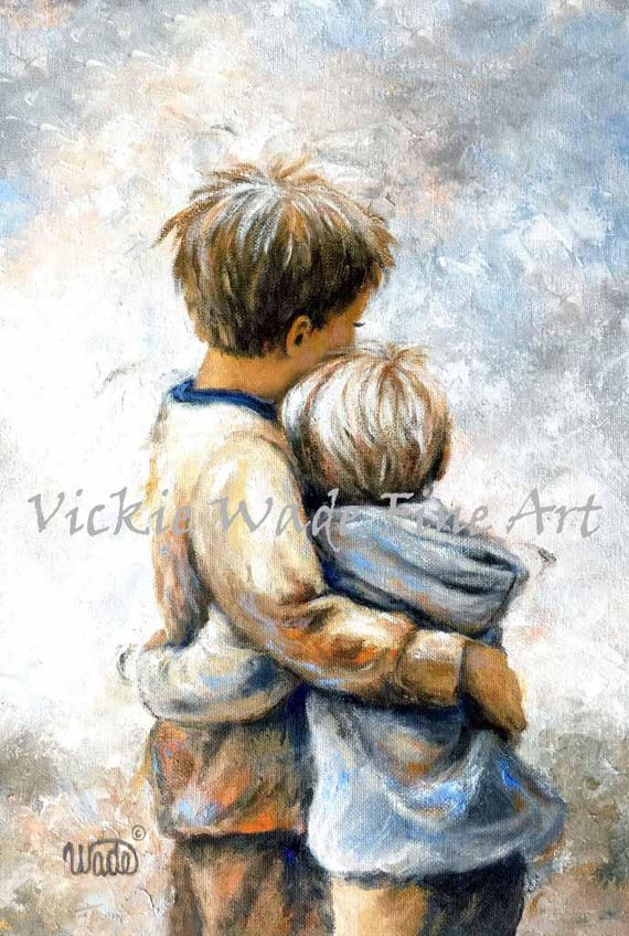 Two Brothers Hugging Art Print: Vickie Wade Fine Art - Etsy