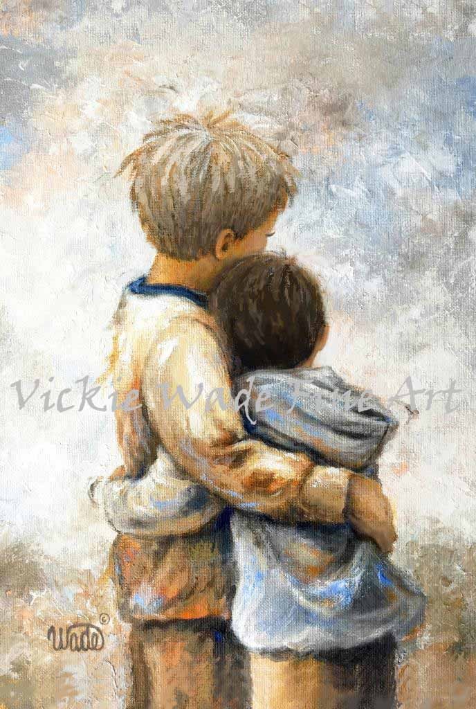 Two Brothers Hugging Art Print: Two Boys by Vickie Wade - Etsy