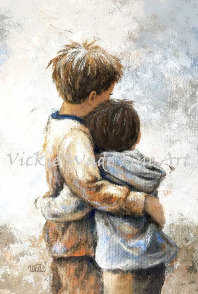 絵画2点　SULKY BOY and LEGS Two Brothers Hugging Art Print: Two Boys by Vickie Wade - Etsy