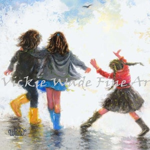 Three Sisters Art Print, three girls paintings, girls room wall art, girlfriends best friends, bridesmaids, three daughters, Vickie Wade art image 2