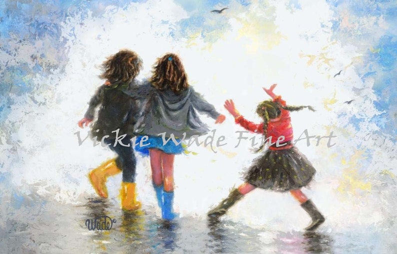 Three Sisters Art Print, three girls paintings, girls room wall art, girlfriends best friends, bridesmaids, three daughters, Vickie Wade art image 2