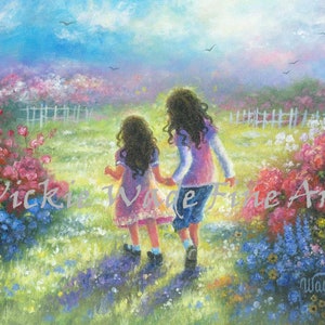 Two Sisters Art Print: Flower Garden, Children&#39;s Wall Art