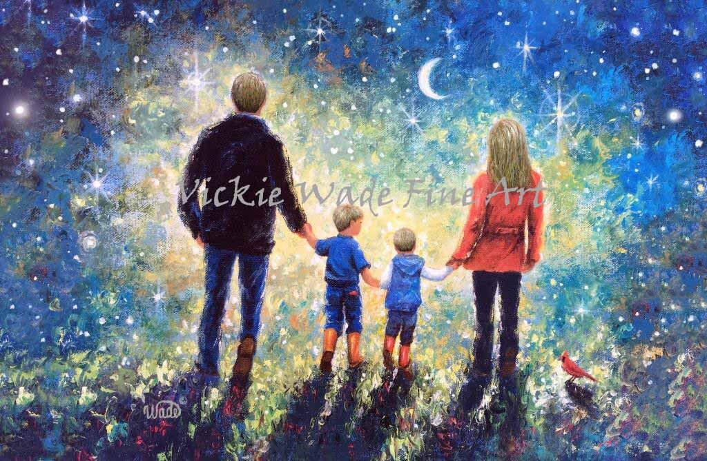 絵画2点　SULKY BOY and LEGS Family Art Print: Twilight Walk With Two Sons - Vickie Wade - Etsy