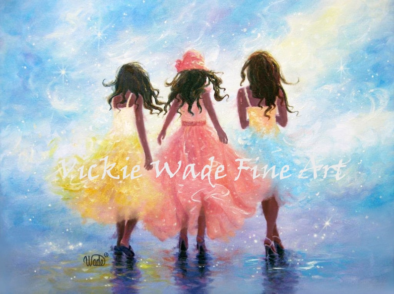 Three Sisters Art Print three girls fashion pastel spring | Etsy
