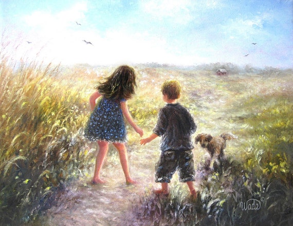 Redhead Girl and Boy Art Print, Country Path, Vickie Wade Art - Etsy