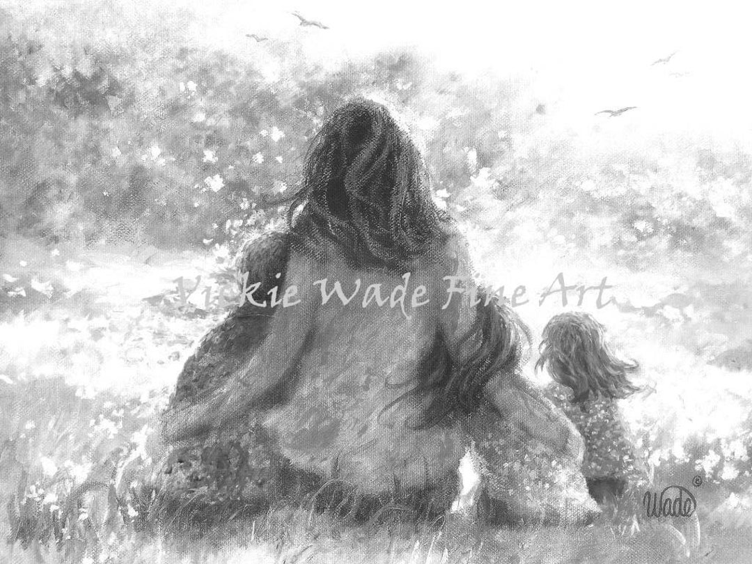 Mother Son Two Daughters Art Print, Mother Painting, Garden Mother