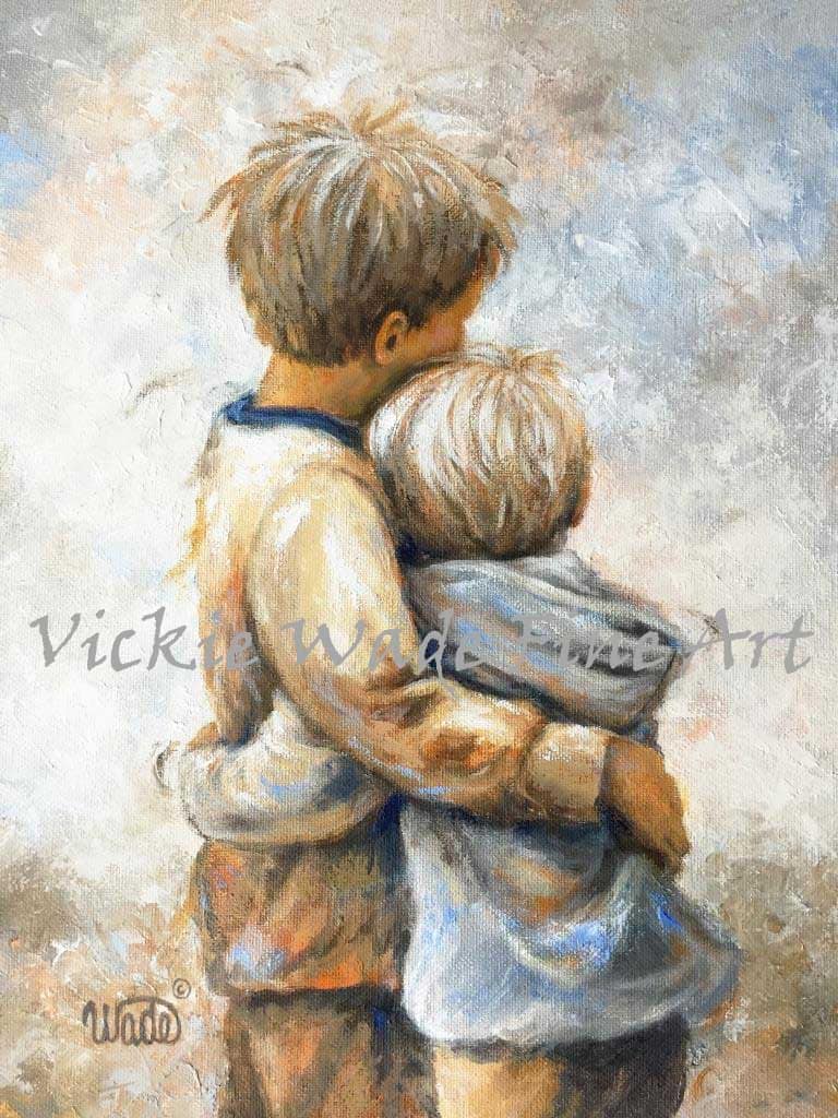 Two Brothers Hugging Art Print: Vickie Wade Fine Art - Etsy