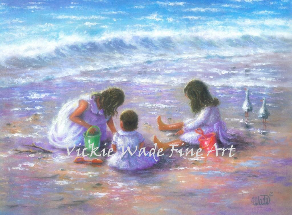 Three Beach Sisters Art Print: Vickie Wade Seascape Painting