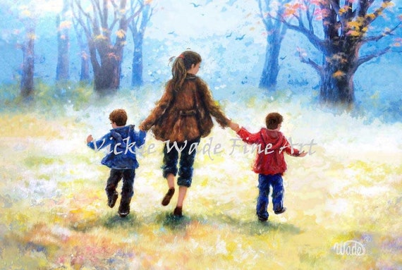 Mother and Two Sons Art Print: Ponytail Mom, Brothers - Etsy