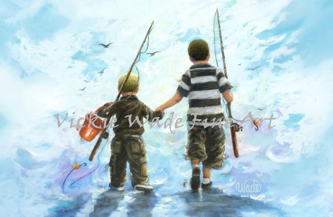 Fishing Art Print, Two Brothers Wall Art, Two Boys Going Fishing