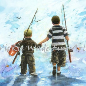 Two Brothers Fishing Art Print: Vickie Wade Boys Room Decor