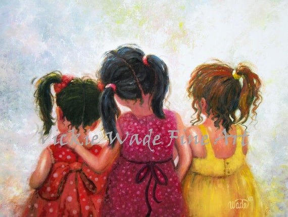 Three Sisters Art Print Three Asian Girls Three Black Haired pic