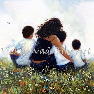 African American Mother and Three Sons Art Print by Vickie Wade