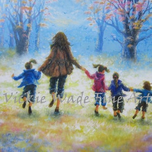 Mother Four Daughters Art Print, four sisters, four girls, mom, wall art, motherhood, mother's day gift, art, painting, Vickie Wade art image 1