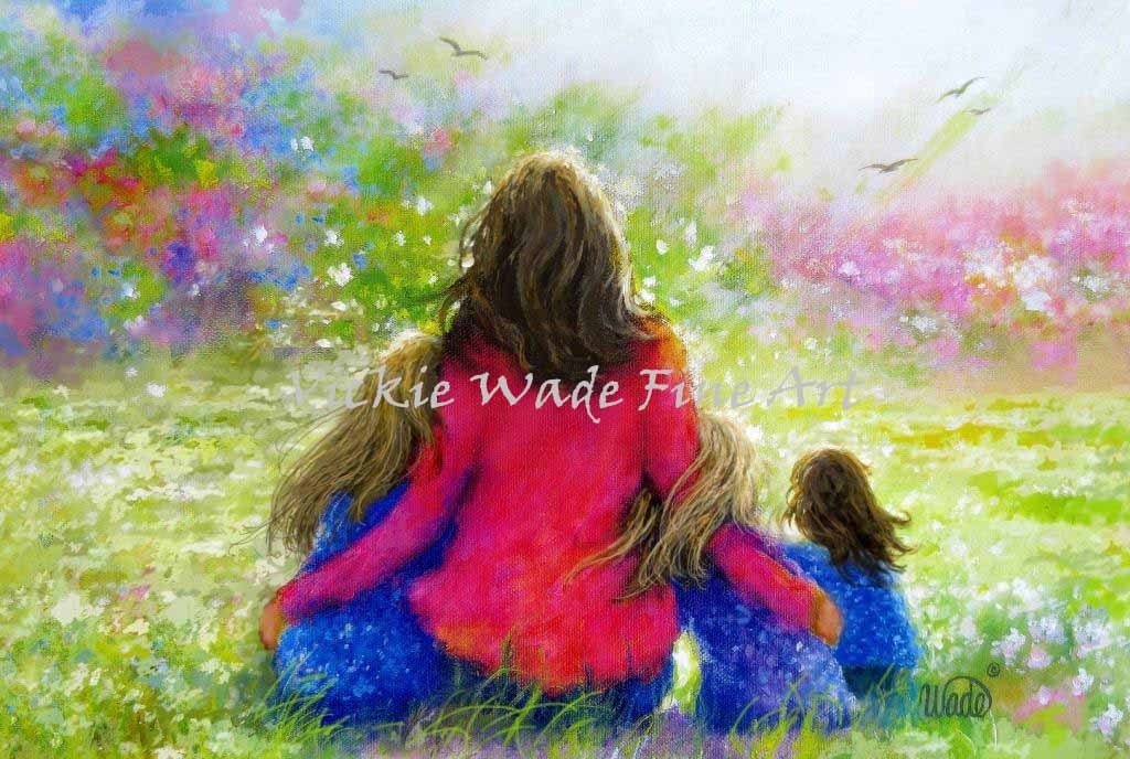 Mother and Three Daughters Art Print Three Girls Paintings