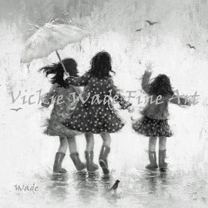 Three Sisters Rain Art Print, three girls paintings, three rain sisters, sisters paintings, girls room art, three daughters, Vickie Wade Art image 4