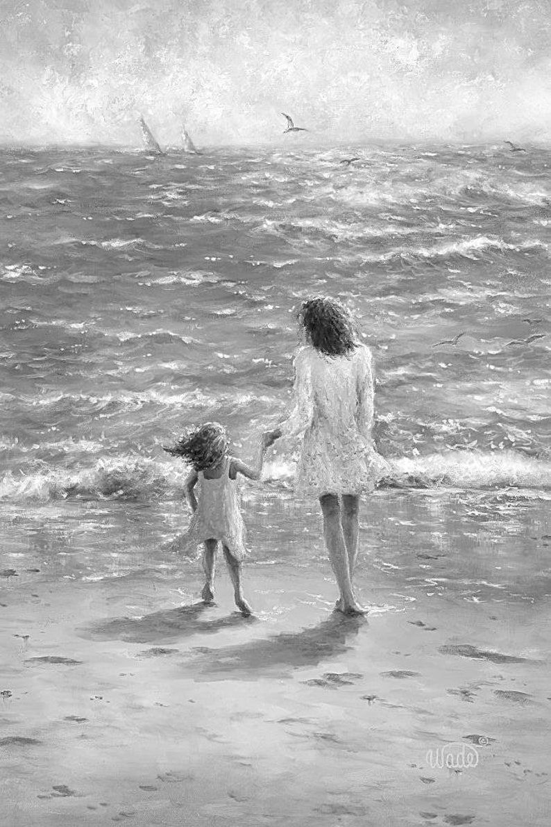 Mother Daughter Beach Art Print Beach Girls Paintings Etsy Israel