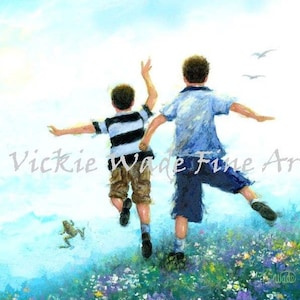 Two Brothers Leaping Art Print: Boys Room Wall Decor