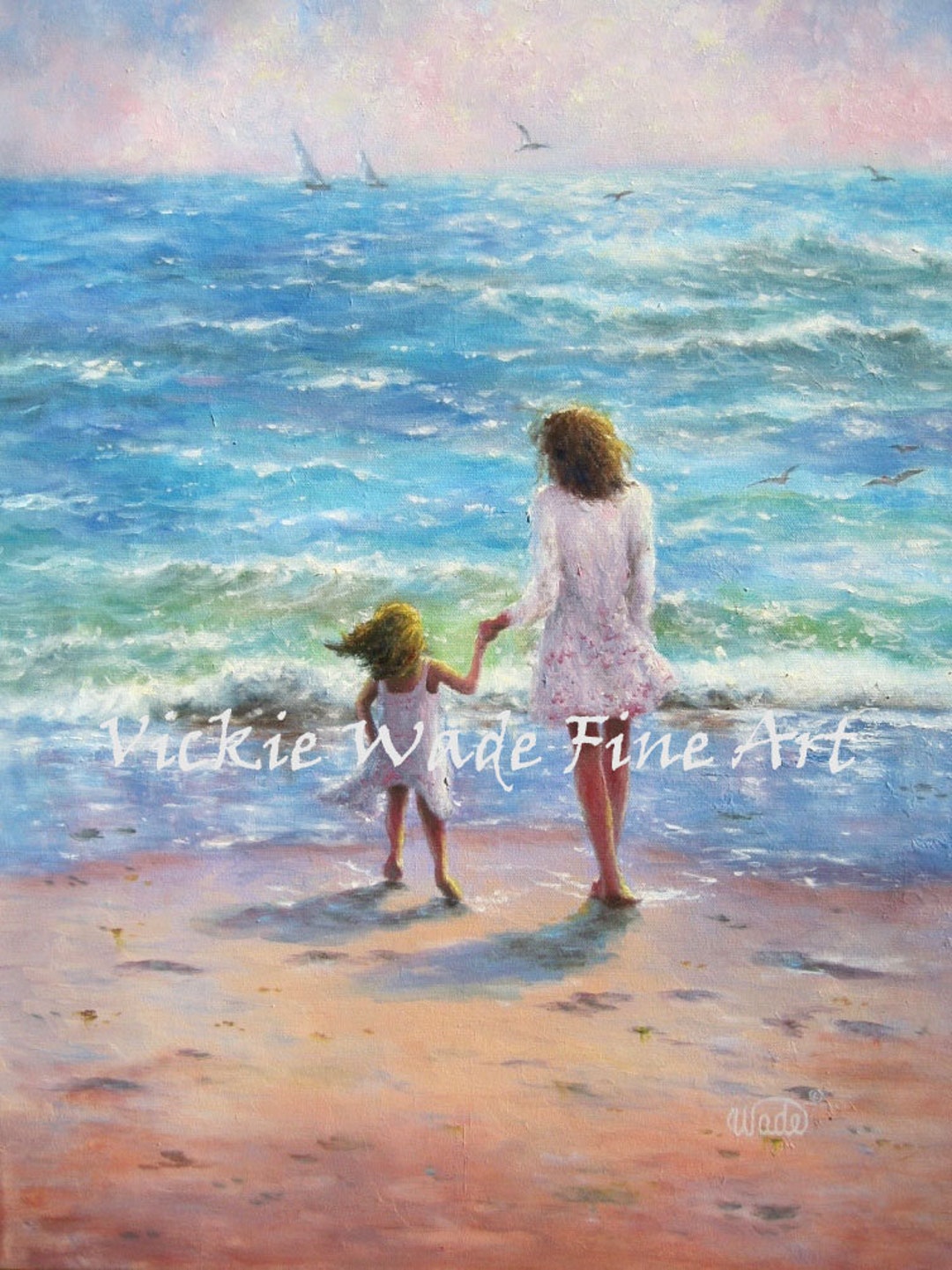 Mother Daughter Beach Art Print Beach Girls Paintings