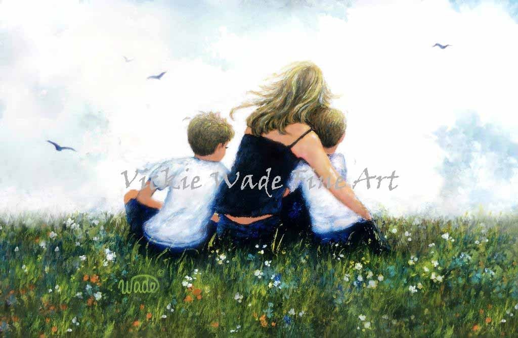 Mother and Two Sons Art Print: Blonde Family Meadow Scene - Etsy