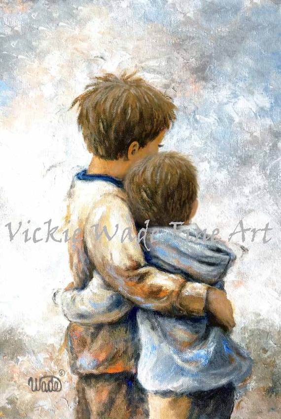 絵画2点　SULKY BOY and LEGS Two Brothers Hugging Art Print: Vickie Wade Fine Art - Etsy UK