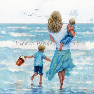 Beach Mother and Two Sons Art Print: Ocean Family Portrait