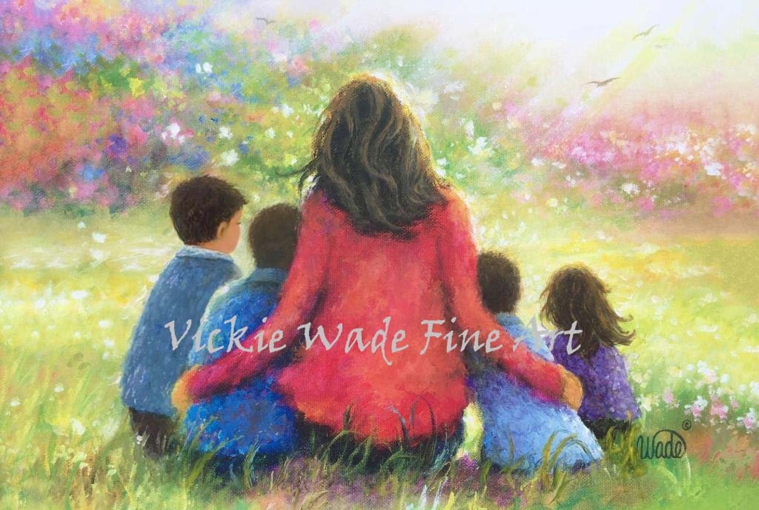 Mother Four Children Art Print, Three Boys and a Girl, Three Brothers