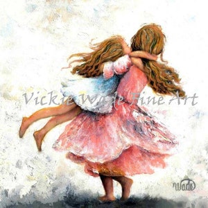 Redhead Sisters Art Print: Two Girls Twirling - Vickie Wade Art