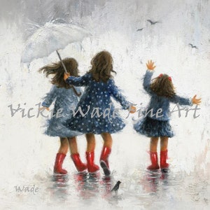 Three Sisters Rain Art Print, three girls paintings, three rain sisters, sisters paintings, girls room art, three daughters, Vickie Wade Art image 2