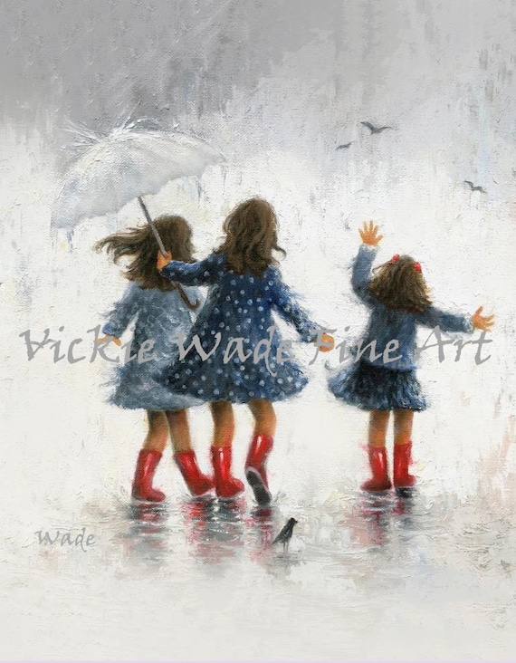Three Sisters Rain Art Print: Girls Room Decor, Vickie Wade Art - Etsy