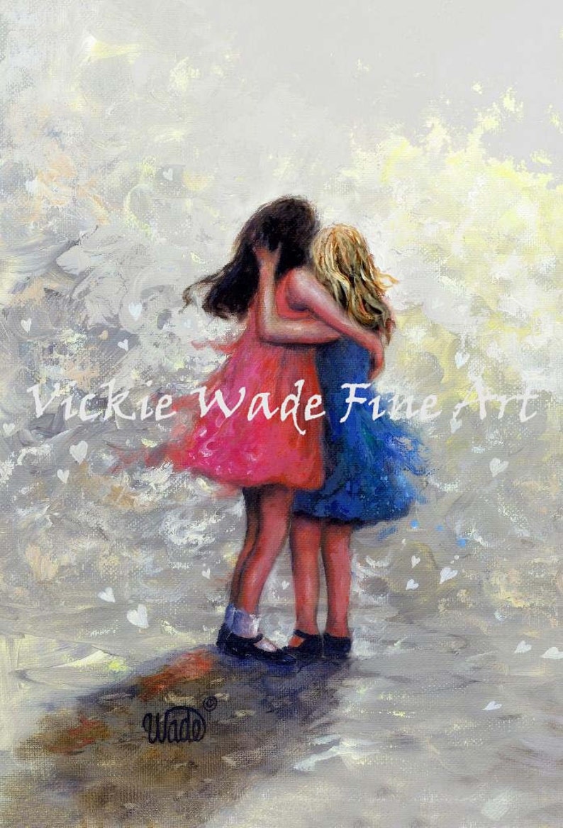 Sisters Art Print two sisters hugging, girls, sister wall decor, black and white sister art, sister gift, best friends, Vickie Wade Art image 3